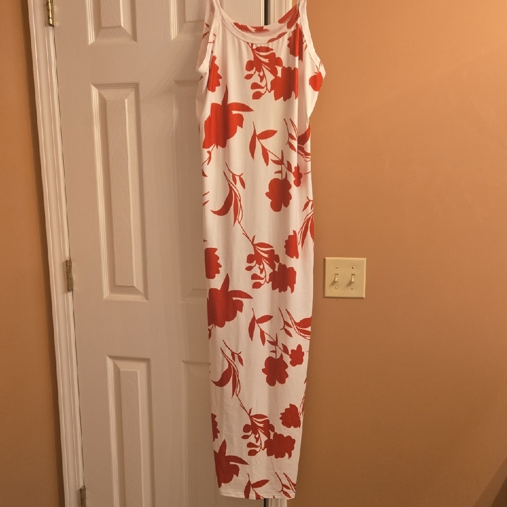 White and Red Floral Maxi Dress